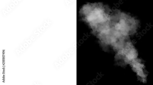 Atmospheric white smoke plume on black background, realistic steam and fog effect, ethereal vapor cloud for overlay and compositing