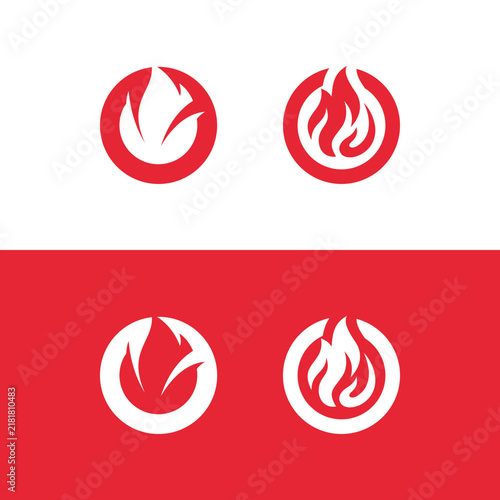 Minimalist Fire Flame Circle Logo Symbols Set Featuring Creative Vector Graphic Design Elements for Modern Branding and Web App Interface Icons
