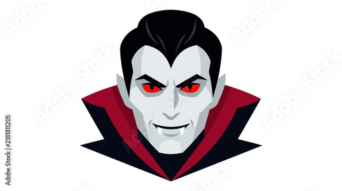 Bild auf Leinwand Stylized Vampire Head with Red Eyes and Fangs