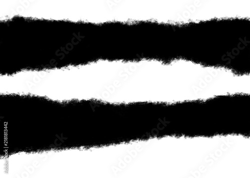 Black torn paper effect in transparent background. Thin strips horizontally.