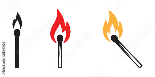 Lit matchsticks with burning flames in yellow and red tones perfect for warning signs or campfire concept.