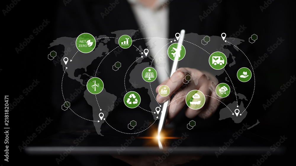 Obraz premium Global net zero network enhances environmental responsibility, renewable energy integration, and green collaboration Parse