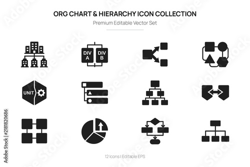 Organizational chart and hierarchy flat icons collection on a white background