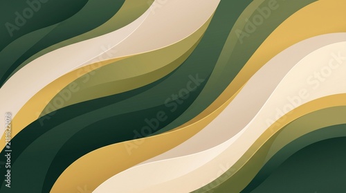 Abstract Dark Green Olive and Yellow Curved Wave Pattern  FoR Background