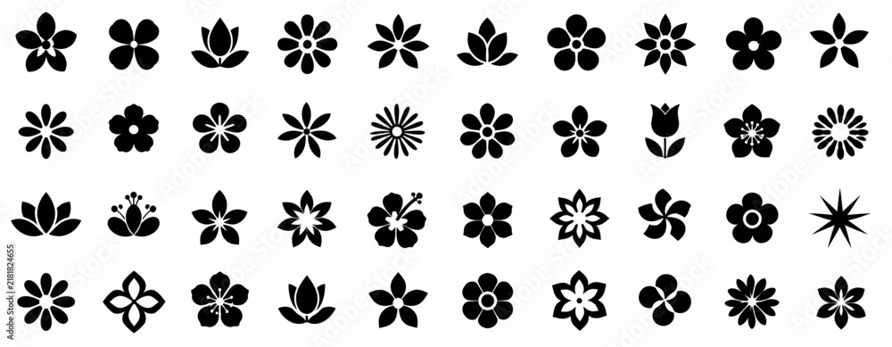 Fototapeta premium Floral Shape and Lotus Silhouette Collection