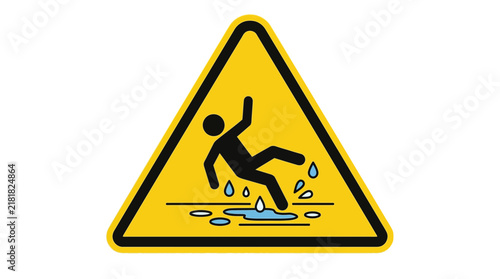 Yellow wet floor slip warning sign icon.