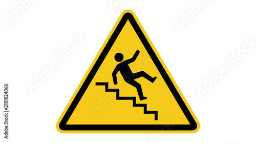 Yellow warning sign for falling down stairs icon