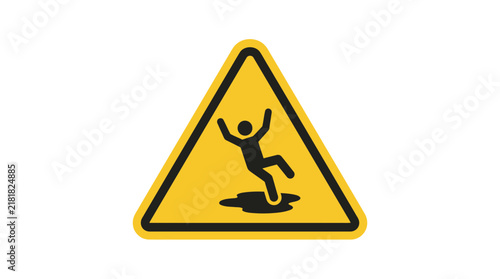 Yellow wet floor warning sign with slipping person icon