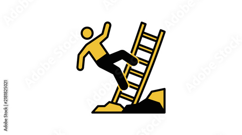 Flat icon of worker falling from ladder