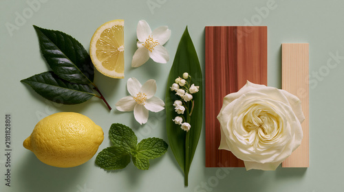 White Rose with Green Leaves on Soft Background