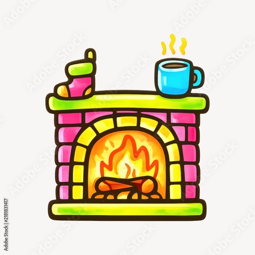 Fototapeta Cozy fireplace with festive warmth.