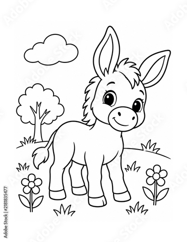 Cute Farm Animals Coloring Book Page Set Illustration