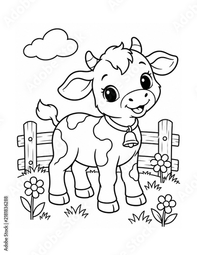 Cute Farm Animals Coloring Book Page Set Illustration