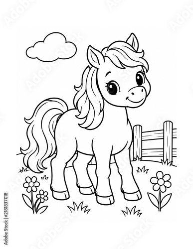 Cute Farm Animals Coloring Book Page Set Illustration