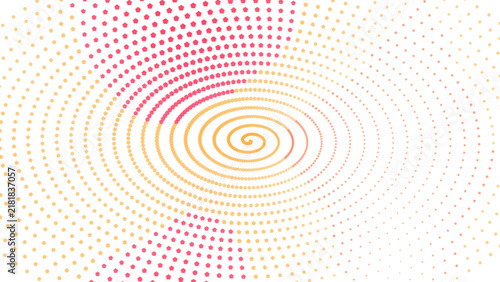 Dynamic spiral vortex pattern with red and orange pixelated dots on a black background, creating a sense, of rapid motion, and energy flow