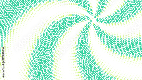Swirling spiral pattern in lime green and black with a dense halftone dot texture creating a dynamic vortex effect on a vibrant green base