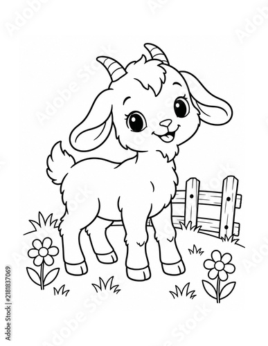 Cute Farm Animals Coloring Book Page Set Illustration