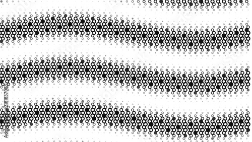 Wavy horizontal lines of small grey and black circular dots creating a textured pattern on a black background, forming a rhythmic wave effect
