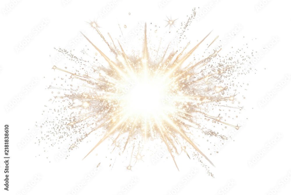 Fototapeta premium Bright Golden Fireworks Explosion Isolated on Black Background