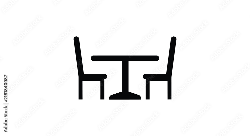 Fototapeta premium Black silhouette of table and chairs against a white background