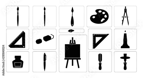 Painting tools and supplies on white background