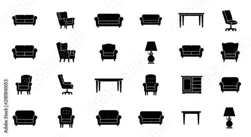 Furniture icons with include sofas chairs