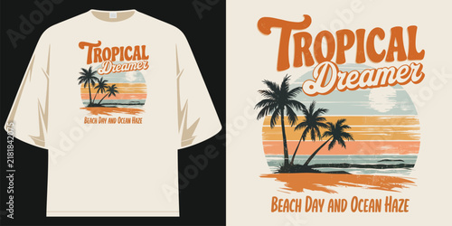 Фотография retro vintage tropical dreamer beach day and ocean haze graphic vector t shirt d