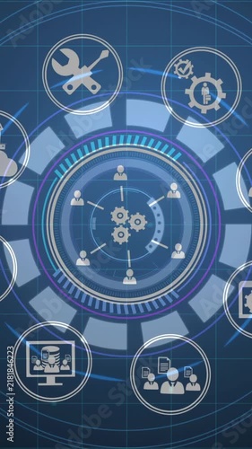 Animation of technology and business process automation with digital interface icons