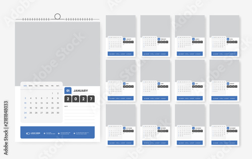 12 page calendar design for 2027 year, 2027 corporate calendar template