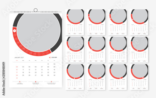 12 page calendar design for 2027 year, 2027 corporate calendar template