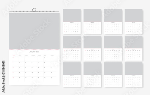 12 page calendar design for 2027 year, 2027 corporate calendar template