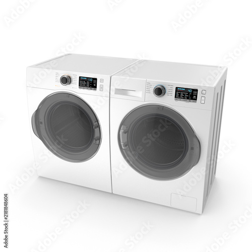 Modern White Washer and Dryer Laundry Pair