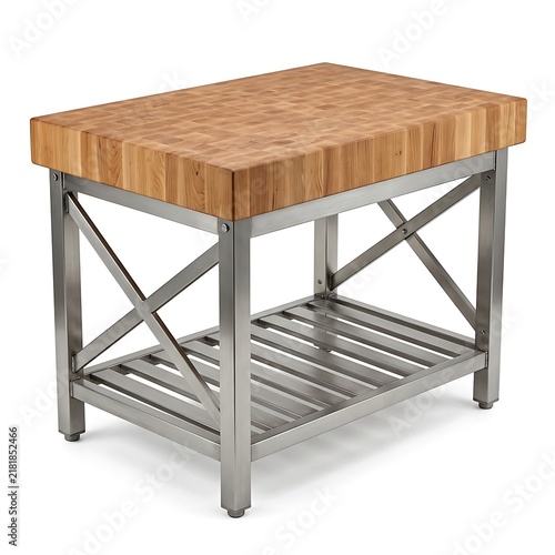 Professional Butcher Block Kitchen Island Table Isolated on a Clean White Background