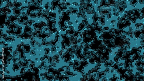 Abstract dark cyan liquid texture with glossy black fluid spots