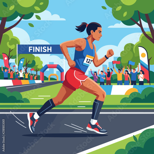 Energetic Athlete Racing Towards The Finish Line Exciting Marathon Event Outdoors