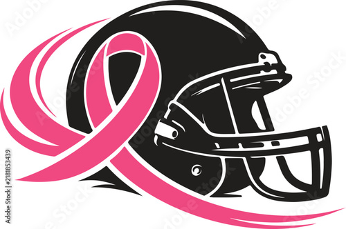 American Football Helmet with Pink Ribbon for Breast Cancer Awareness and Sports Support Illustration