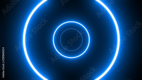 Concentric glowing blue neon rings isolated on a black background.