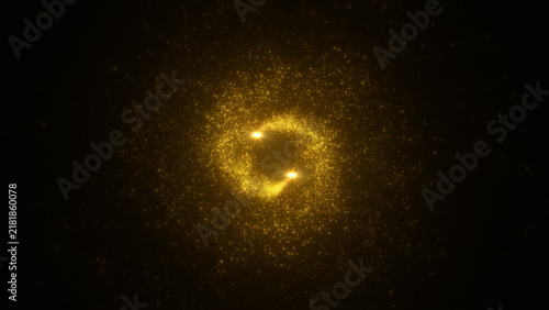 Golden stardust swirl ring frame isolated on black background.