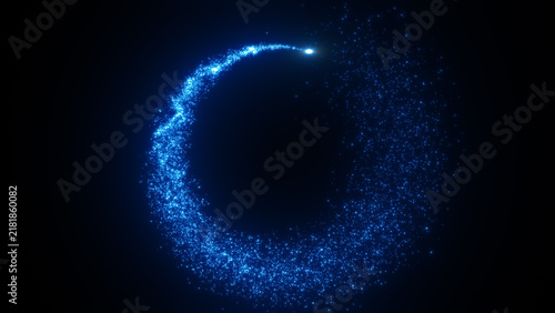 Magical glowing blue particle comet leaving a sparkling trail swirl.