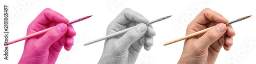Retro Halftone and Pointillism Concept of Hands Holding Paint Brushes