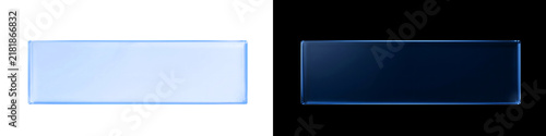 Glowing Blue Transparent Glass Rectangle Banner Isolated on Black and White