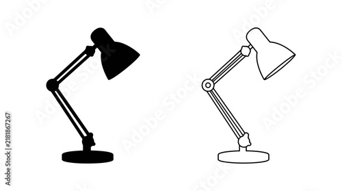 Foto Adjustable desk lamp silhouettes on a white background