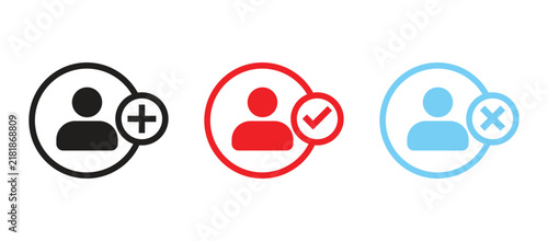 User Management Icons Set with Add Checkmark and Delete Symbols.