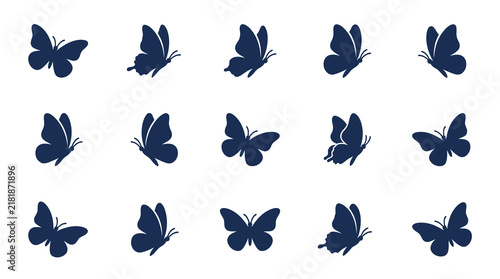 Clean Minimalist Set of Black Butterfly Icons in Various Orientations for Design Projects with high quality professional line art symbols for modern creative design and digital branding projects