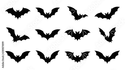 Corporate Black and White Silhouette Bat Graphics Set for Halloween Marketing Branding and Event Design