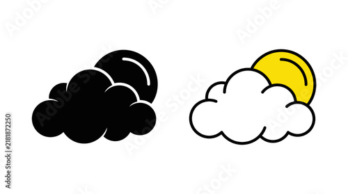 Bild auf Leinwand Cloud and sun icons black and white line art illustration