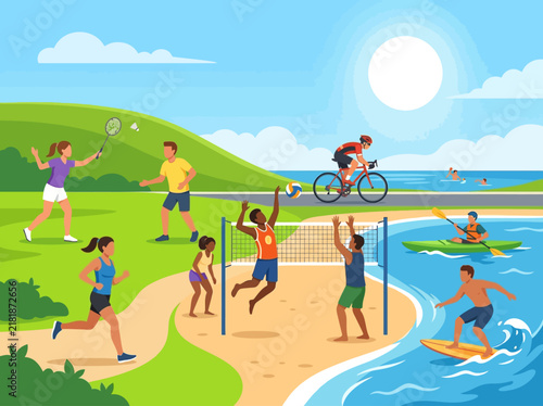 Active Summer Fun Diverse People Enjoying Outdoor Recreation And Sports Together