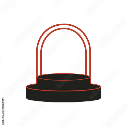 Red arch product display podium with black pedestal for cosmetics, fashion, packaging and promotional presentations.