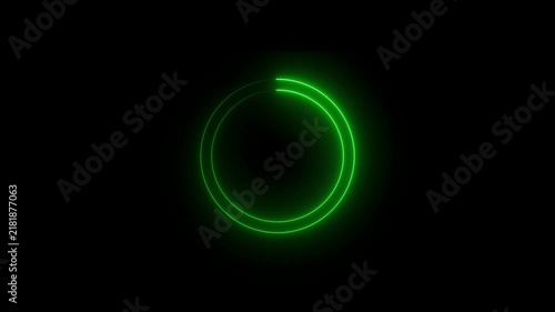 Neon Green Glowing Circular Light Ring Animation on Black Background.4k video