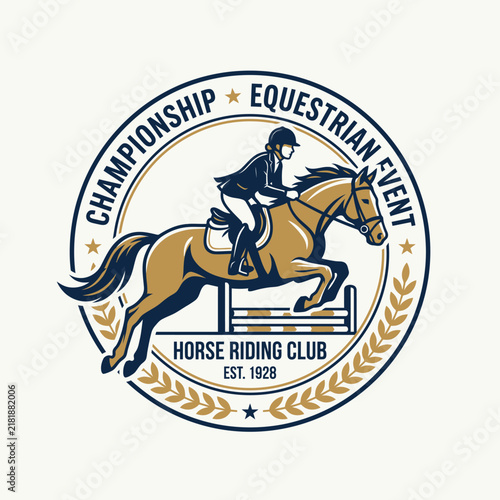 Equestrian Championship Emblem Horse Riding Club Vintage Style